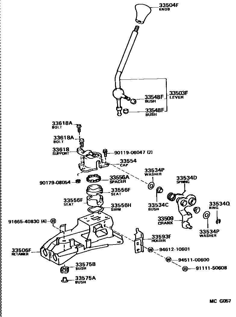 Toyota CAMRY Shift Lever & Retainer EPC diagram — MCG057