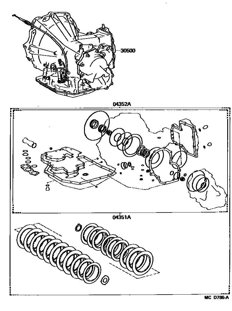 Toyota CAMRY 传动桥或变速器总成和衬垫组件(ATM) EPC diagram — MCD786A