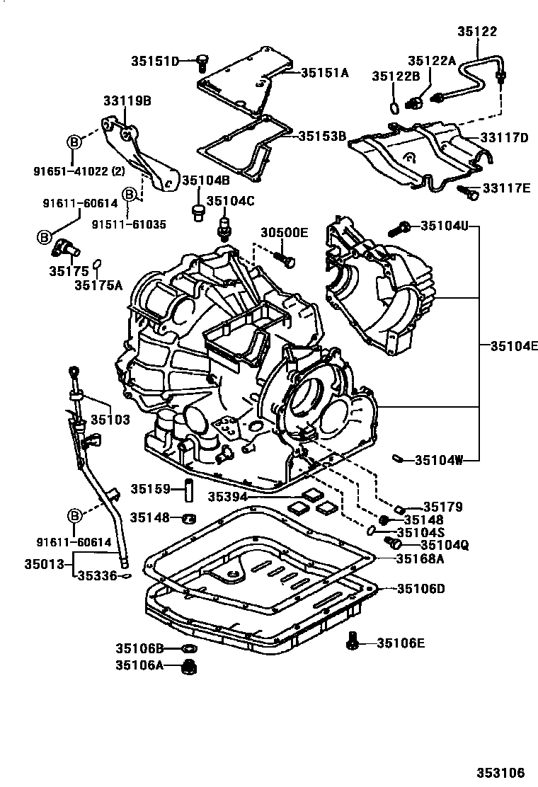 Toyota CAMRY 变速器壳和油底壳(ATM) EPC diagram — 353106