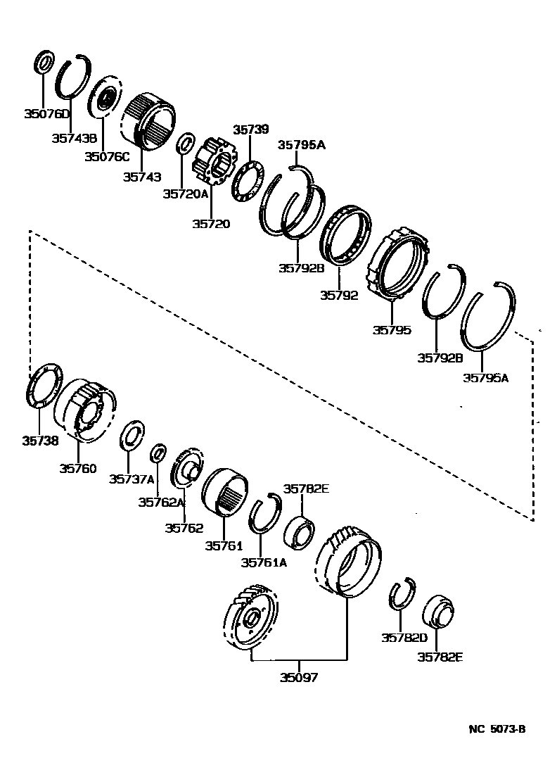 Toyota CAMRY 行星齿轮、倒档活塞和中间轴齿轮(ATM) EPC diagram — NC5073B