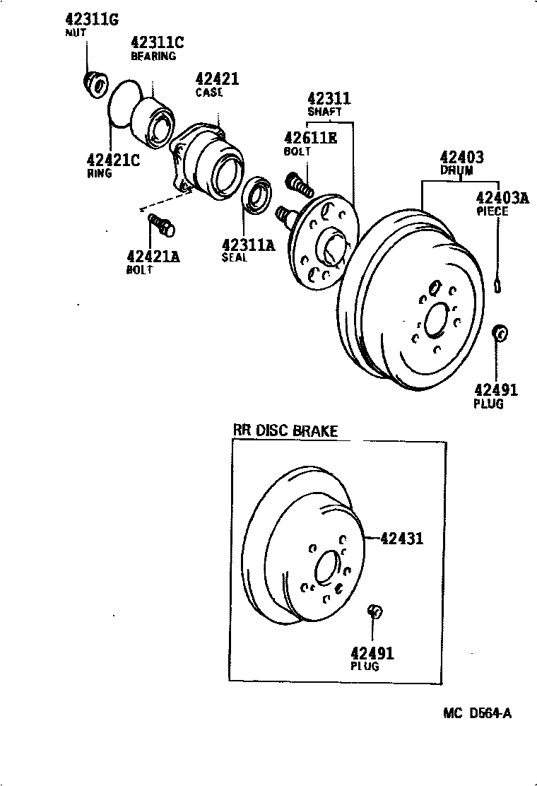 Toyota CAMRY 后桥半轴和后桥轮毂 EPC diagram — 413433