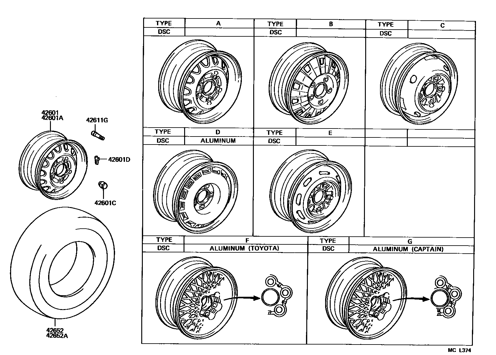 Toyota CAMRY 车轮和车轮盖 EPC diagram — MCL374