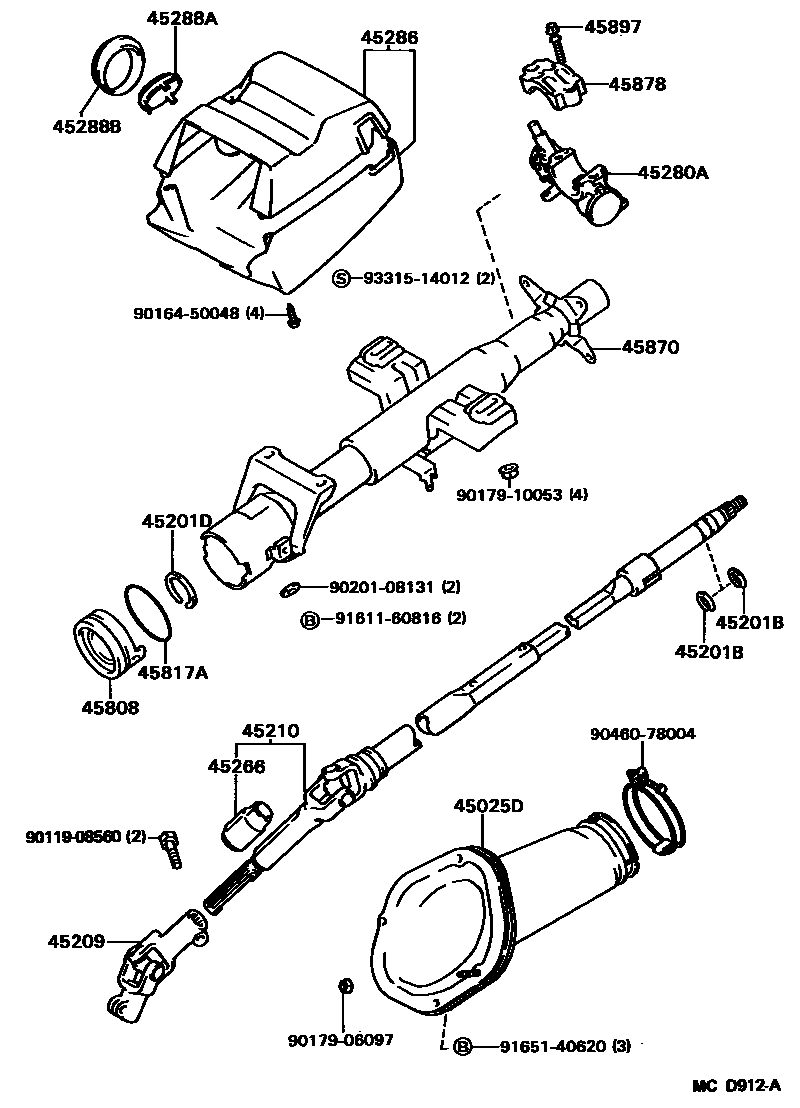 Toyota CAMRY Steering Column & Shaft EPC diagram — MCD912A