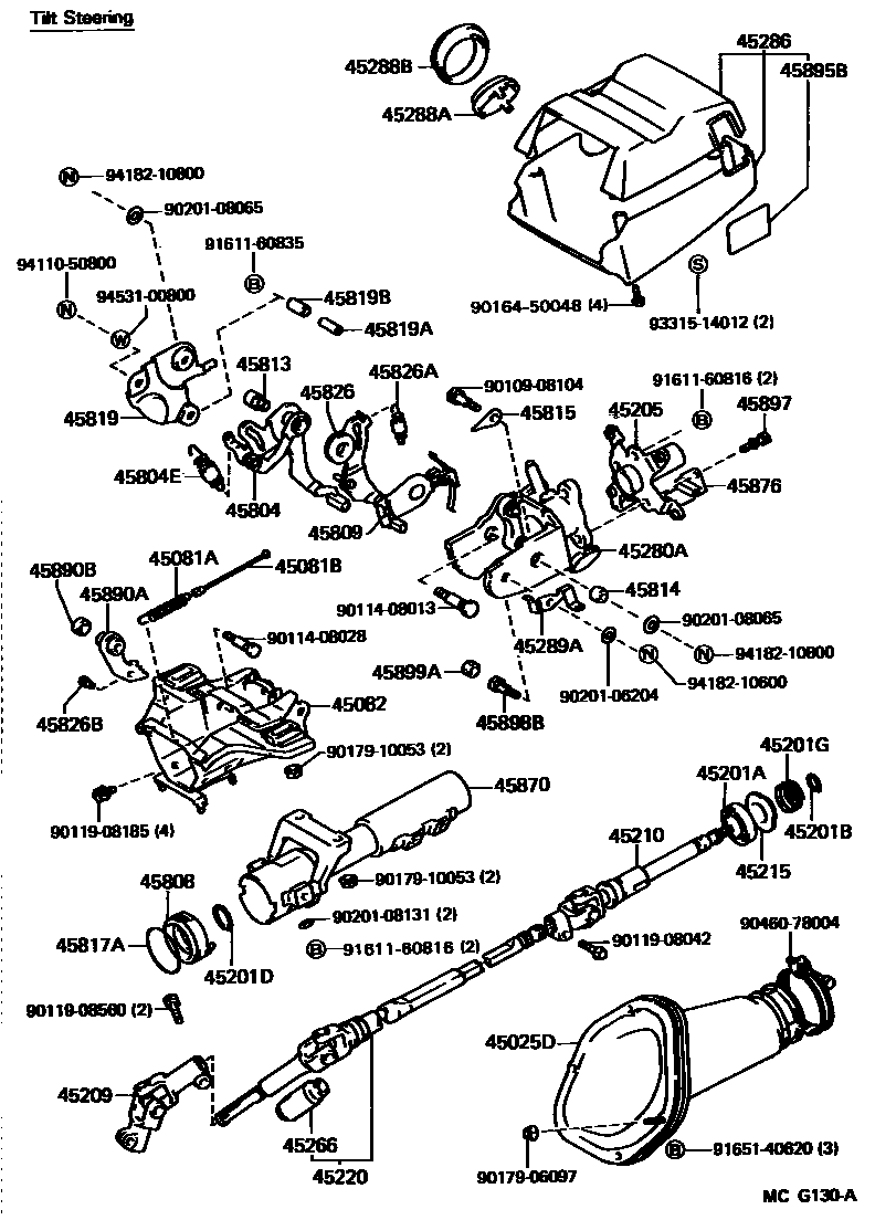 Toyota CAMRY Steering Column & Shaft EPC diagram — MCG130A