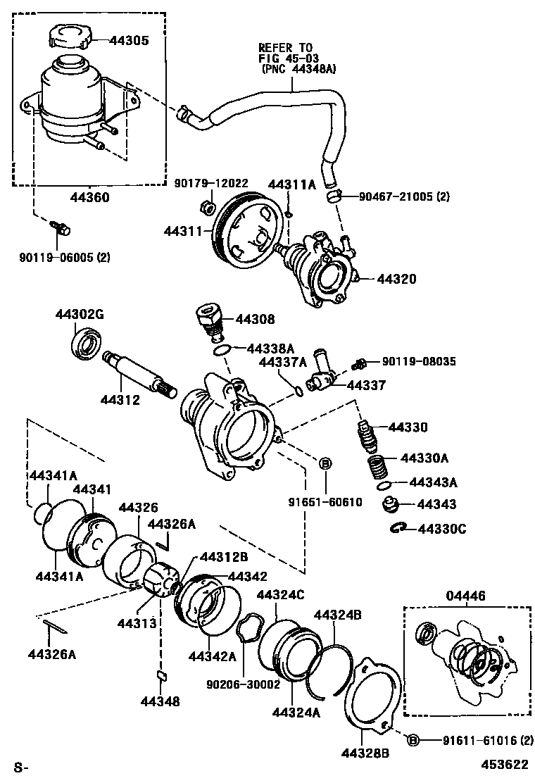 Toyota CAMRY 叶片泵和储油罐(动力转向) EPC diagram — 453622