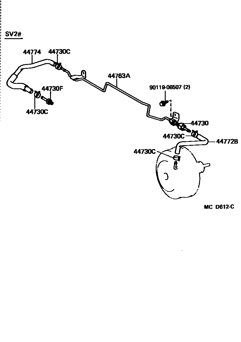 Toyota CAMRY 制动助力器和真空管 EPC diagram — MCD612C