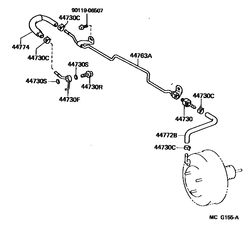 Toyota CAMRY 制动助力器和真空管 EPC diagram — MCG155A