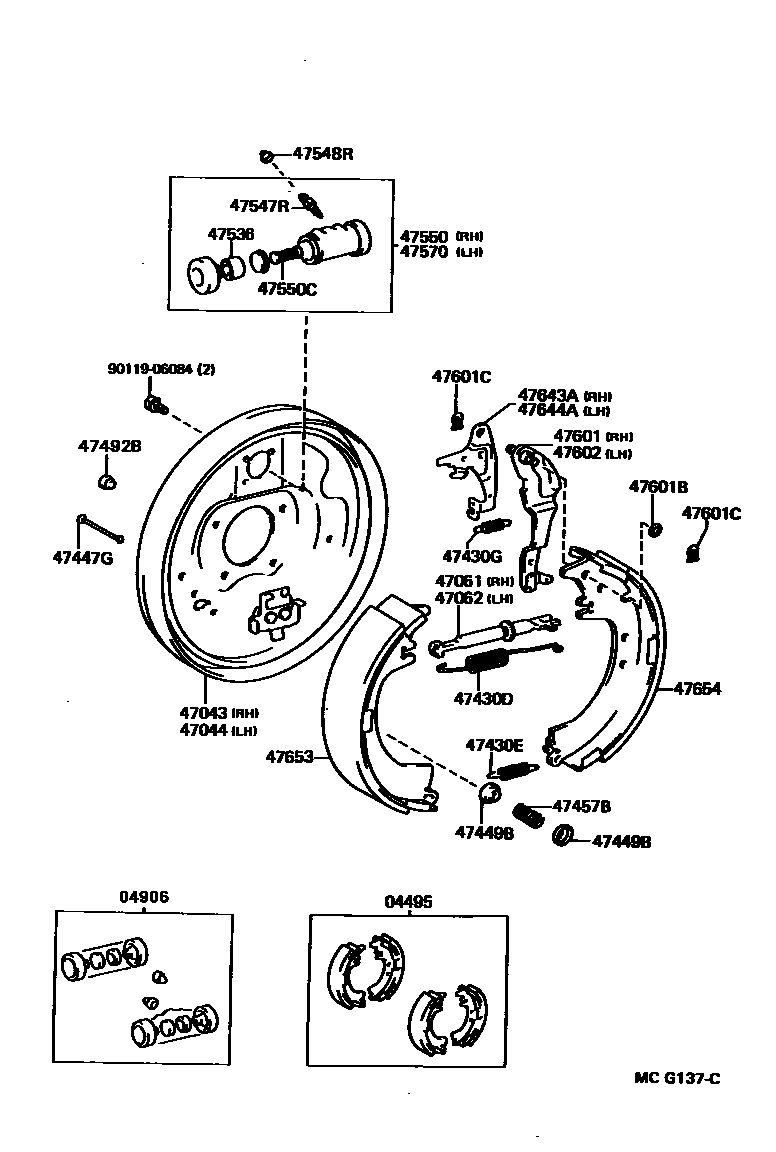 Toyota CAMRY 后鼓式制动器分泵和底板 EPC diagram — MCG137C