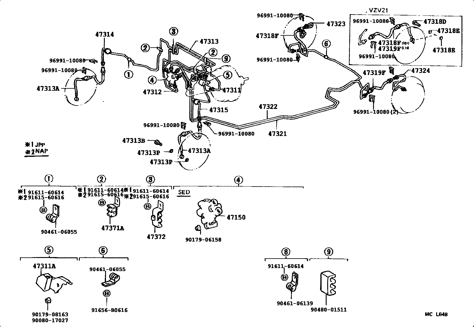 Toyota CAMRY 制动配管和卡箍 EPC diagram — 477503