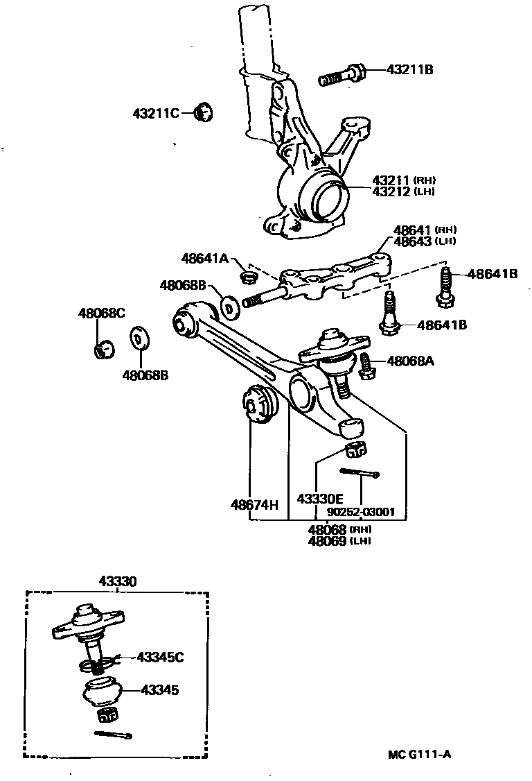 Toyota CAMRY 前桥控制臂和转向节 EPC diagram — MCG111A