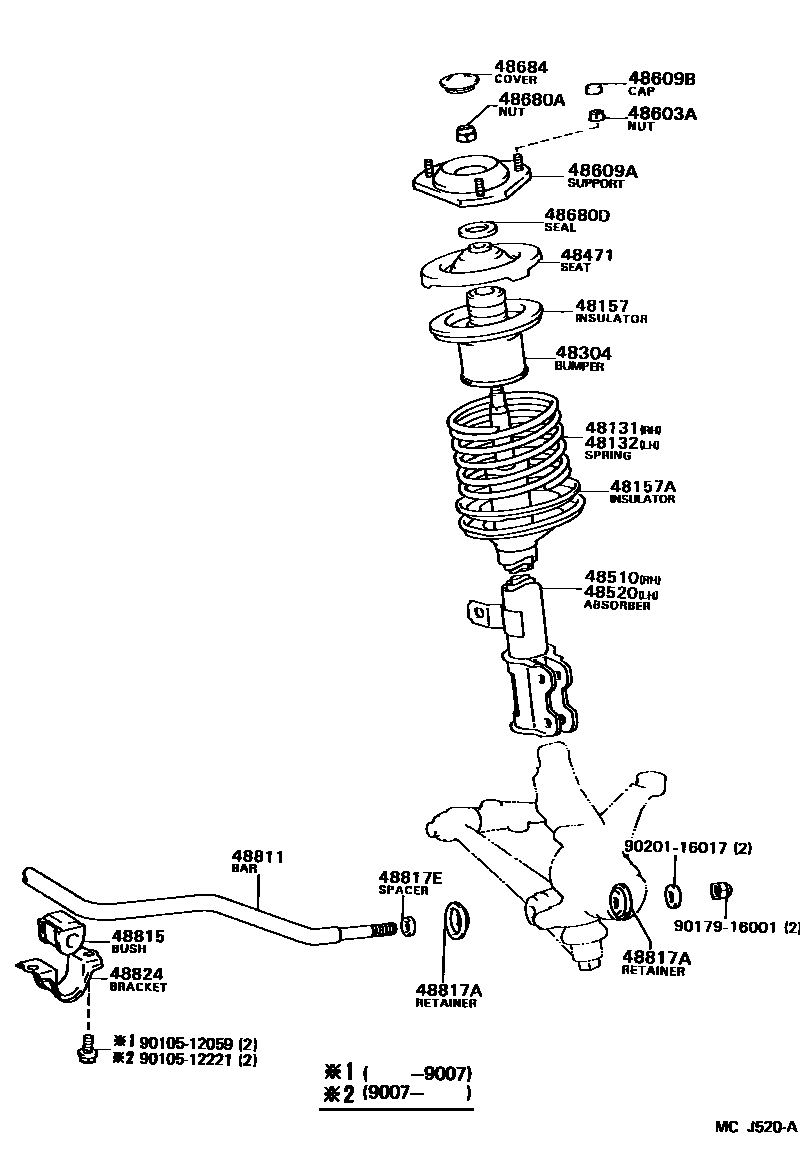 Toyota CAMRY Front Spring & Shock Absorber EPC diagram — MCJ520A