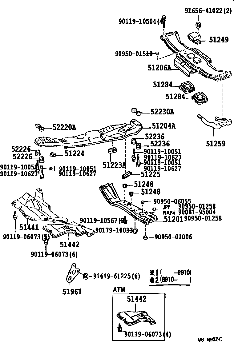 Toyota CAMRY 悬架横梁和发动机底罩 EPC diagram — 512107