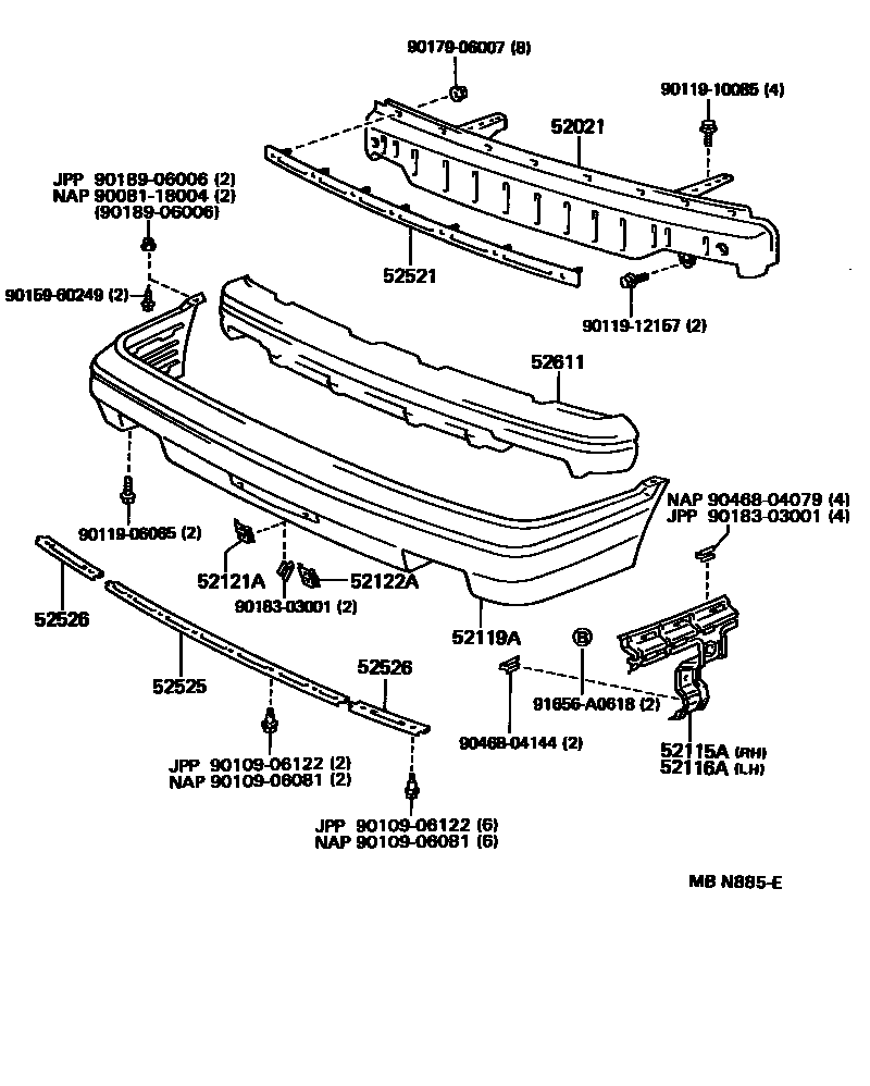 Toyota CAMRY 前保险杠及附件 EPC diagram — MBN885E