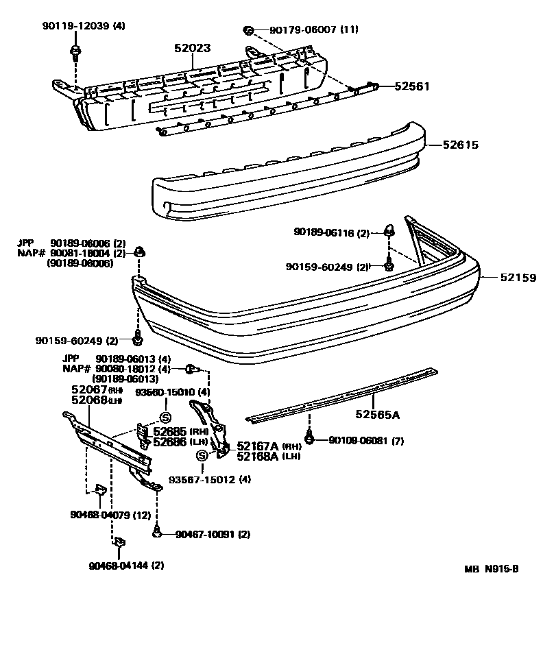 Toyota CAMRY 后保险杠及附件 EPC diagram — MBN915B