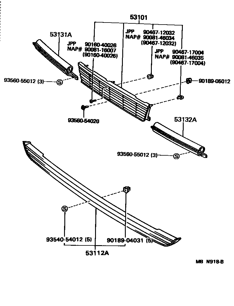 Toyota CAMRY radiator grille EPC diagram — MBN918B
