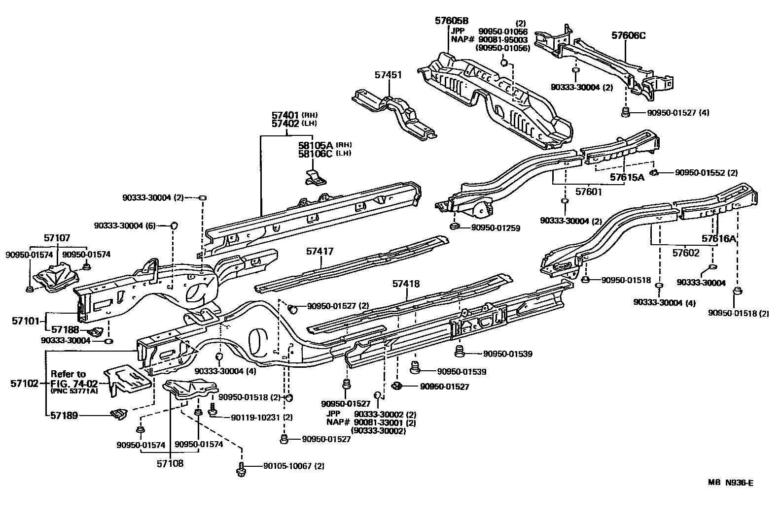 Toyota CAMRY Floor stringers EPC diagram — MBN936E