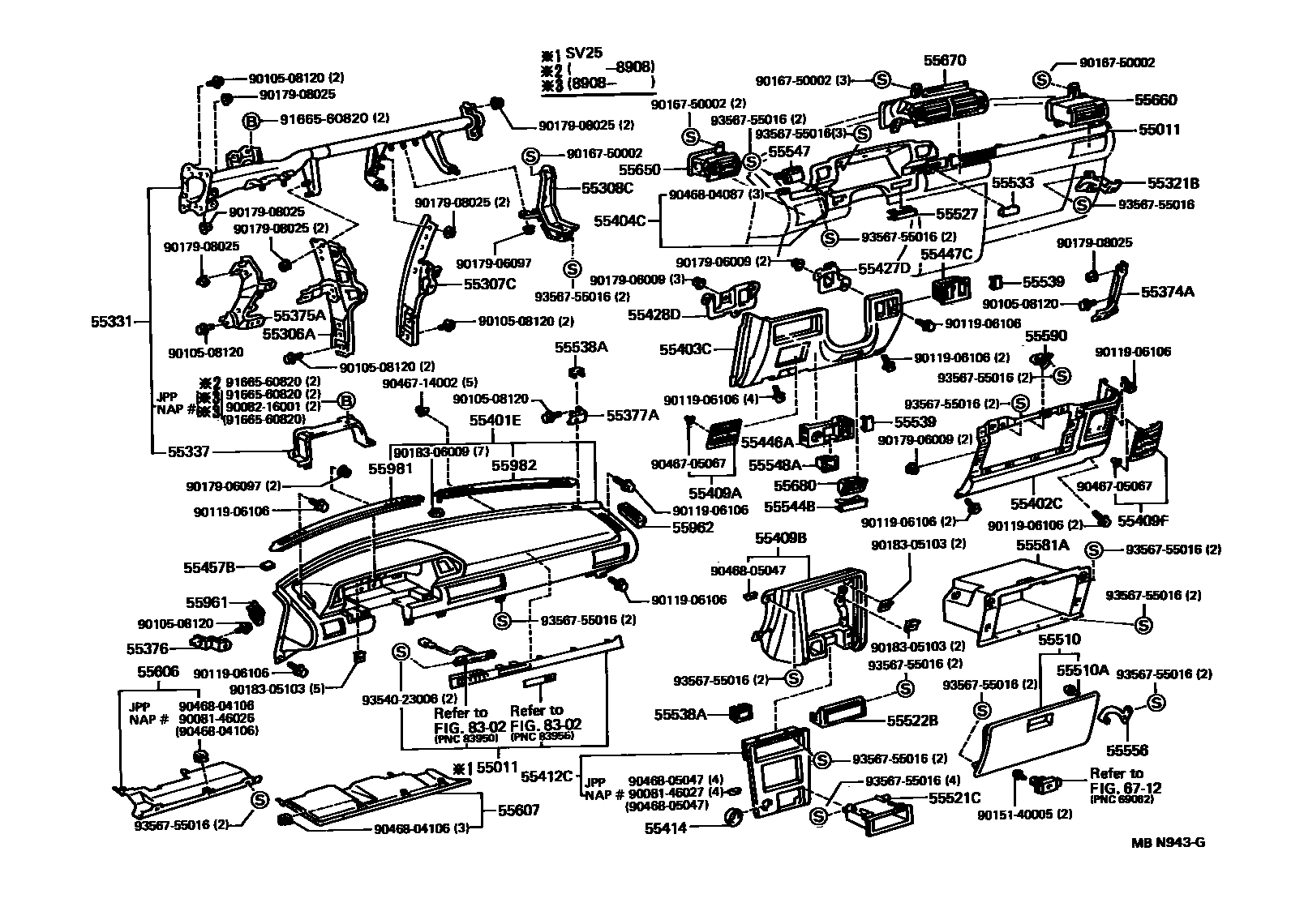 Toyota CAMRY 仪表板和手套箱 EPC diagram — MBN943G