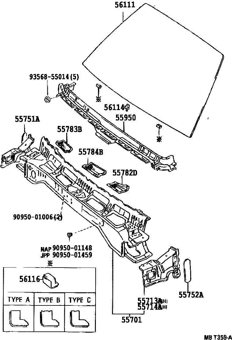Toyota CAMRY 前围板和挡风玻璃 EPC diagram — 552653