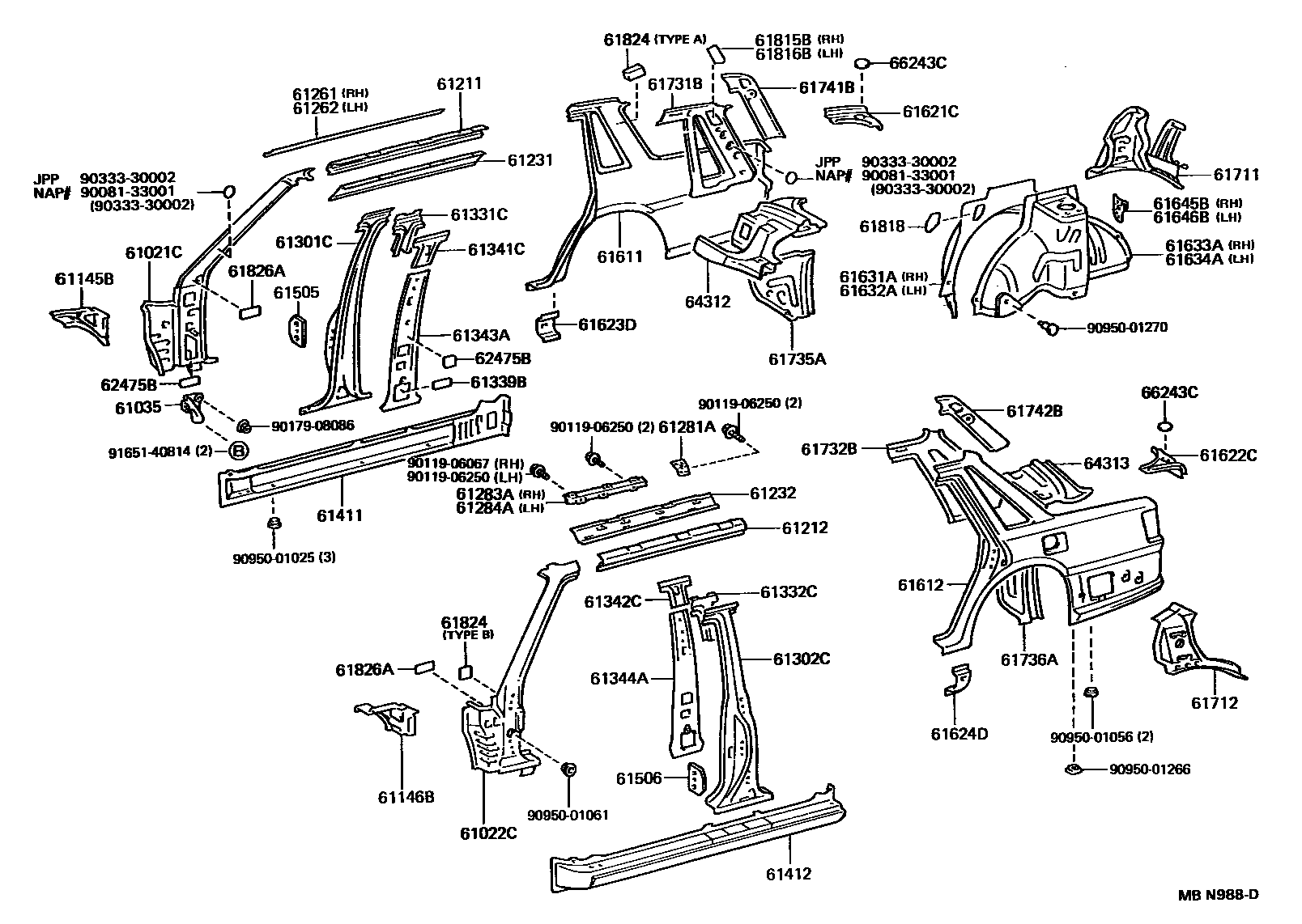 Toyota CAMRY 侧梁 EPC diagram — MBN988D