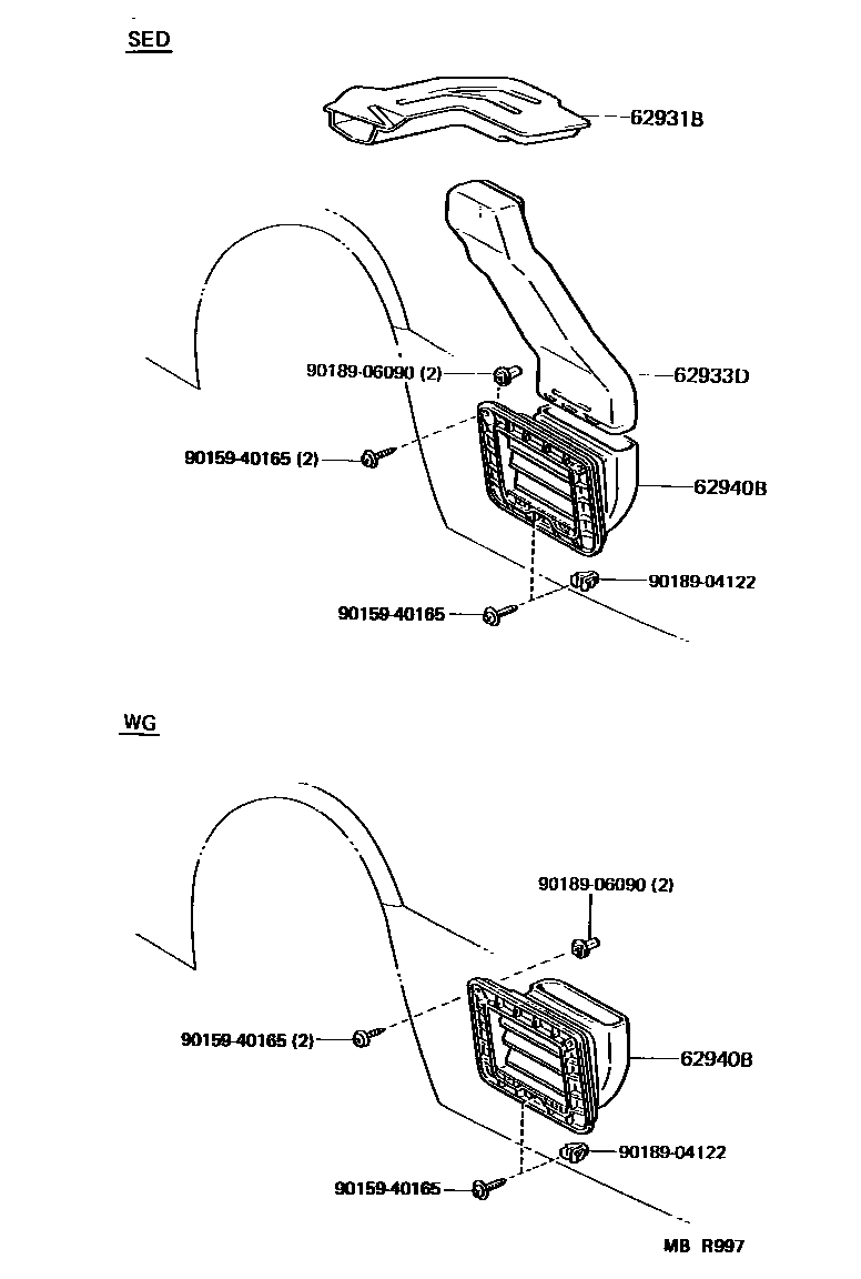 Toyota CAMRY 车侧通风装置 EPC diagram — MBR997