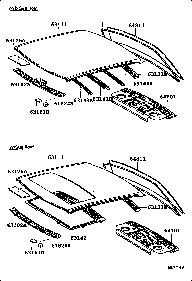 Toyota CAMRY 天窗板和背窗玻璃 EPC diagram — 613845