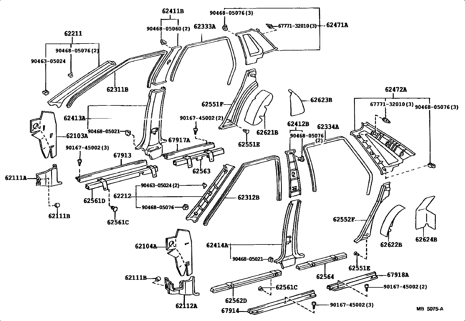 Toyota CAMRY 内饰板和车门防水胶条 EPC diagram — 642777