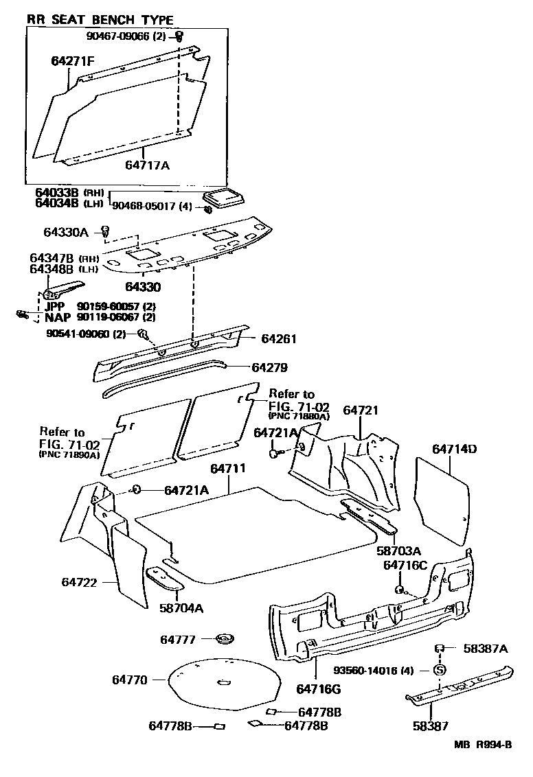 Toyota CAMRY 杂物箱板和行李箱垫 EPC diagram — MBR994B