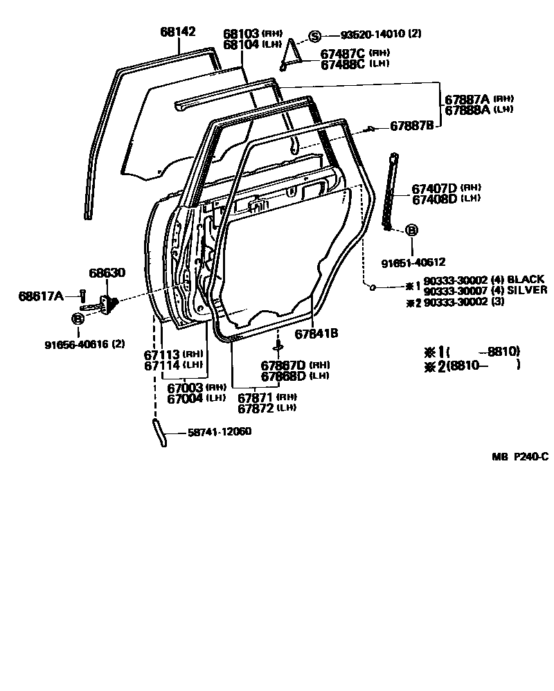 Toyota CAMRY 后门板和后门玻璃 EPC diagram — MBP240C