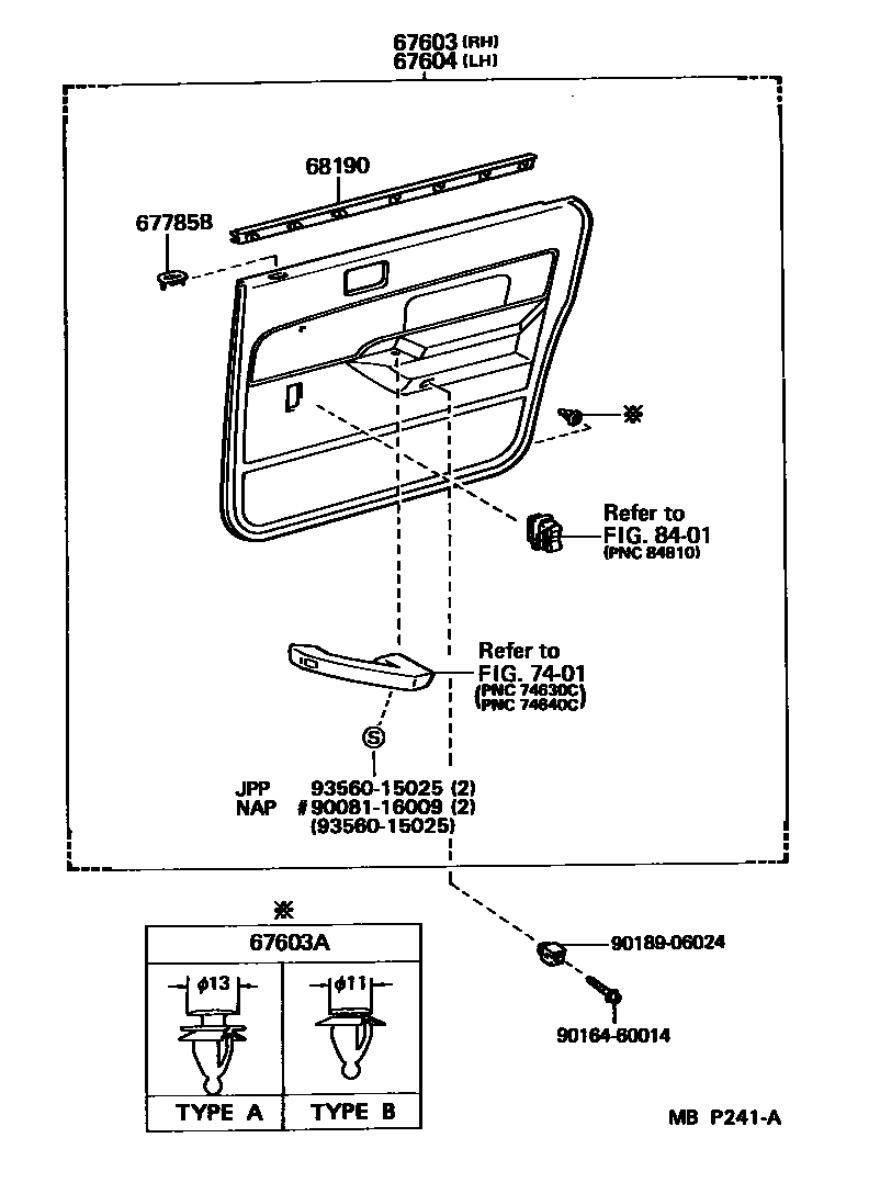 Toyota CAMRY 后门板和后门玻璃 EPC diagram — MBP241A