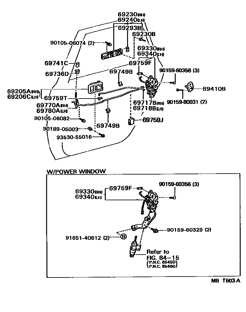Toyota CAMRY 后门锁和后门把手 EPC diagram — MBT603A