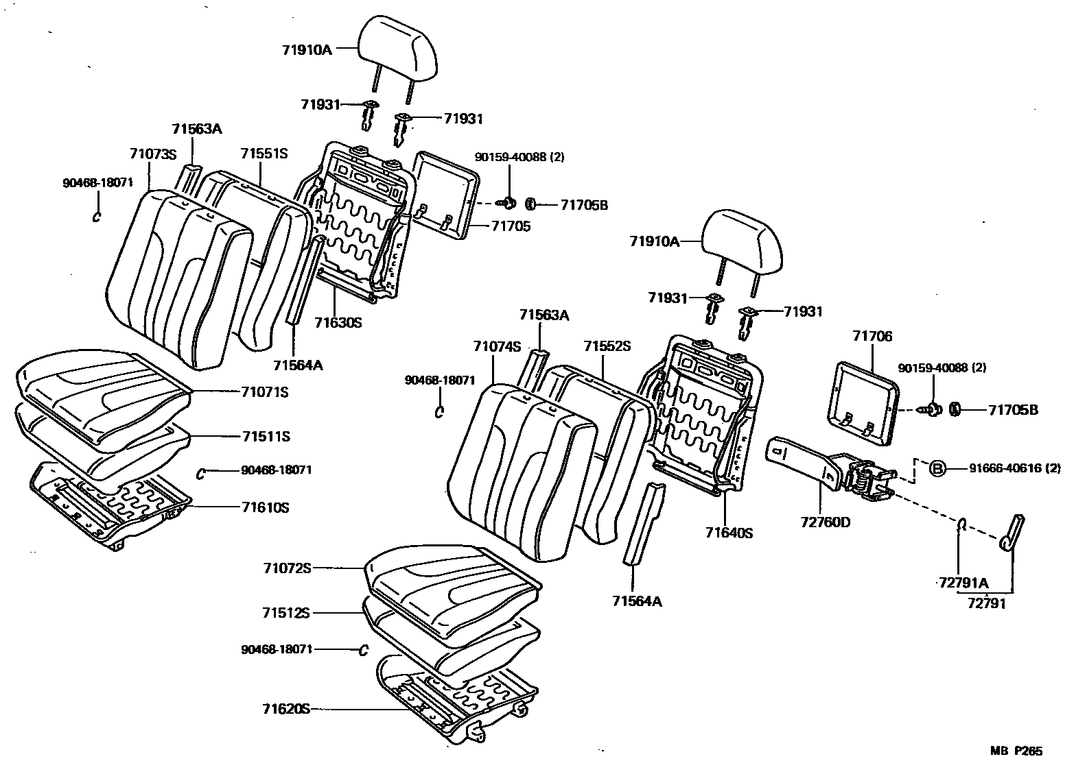 Toyota CAMRY 前排座椅和座椅滑轨 EPC diagram — MBP265