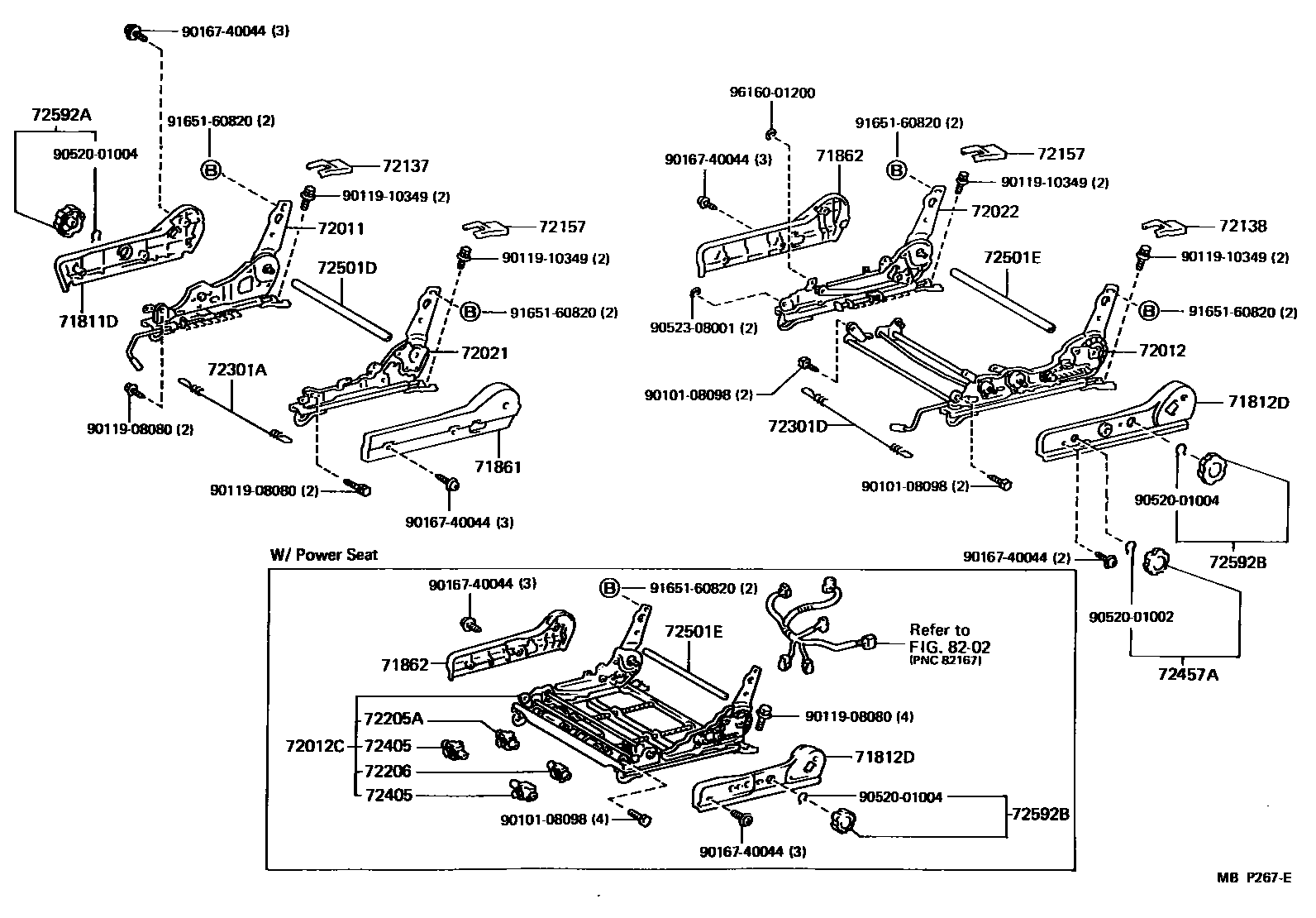 Toyota CAMRY 前排座椅和座椅滑轨 EPC diagram — MBP267E