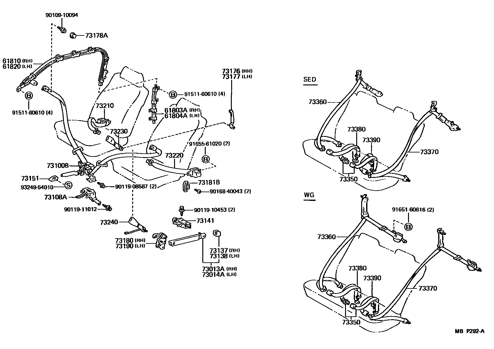 Toyota CAMRY 安全带和儿童保护座椅 EPC diagram — MBP292A