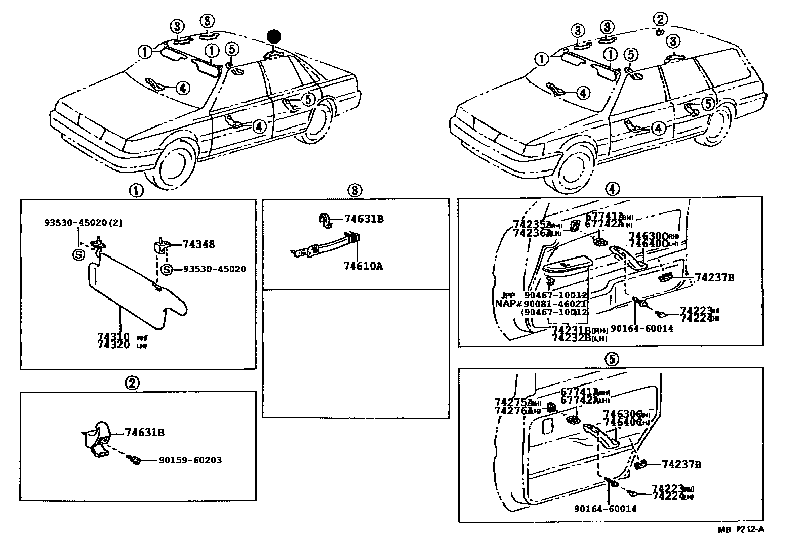 Toyota CAMRY 扶手和遮阳板 EPC diagram — 743059
