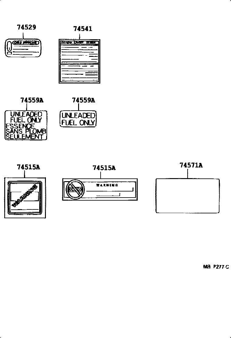 Toyota CAMRY 警示铭牌(车外和车内) EPC diagram — 743052