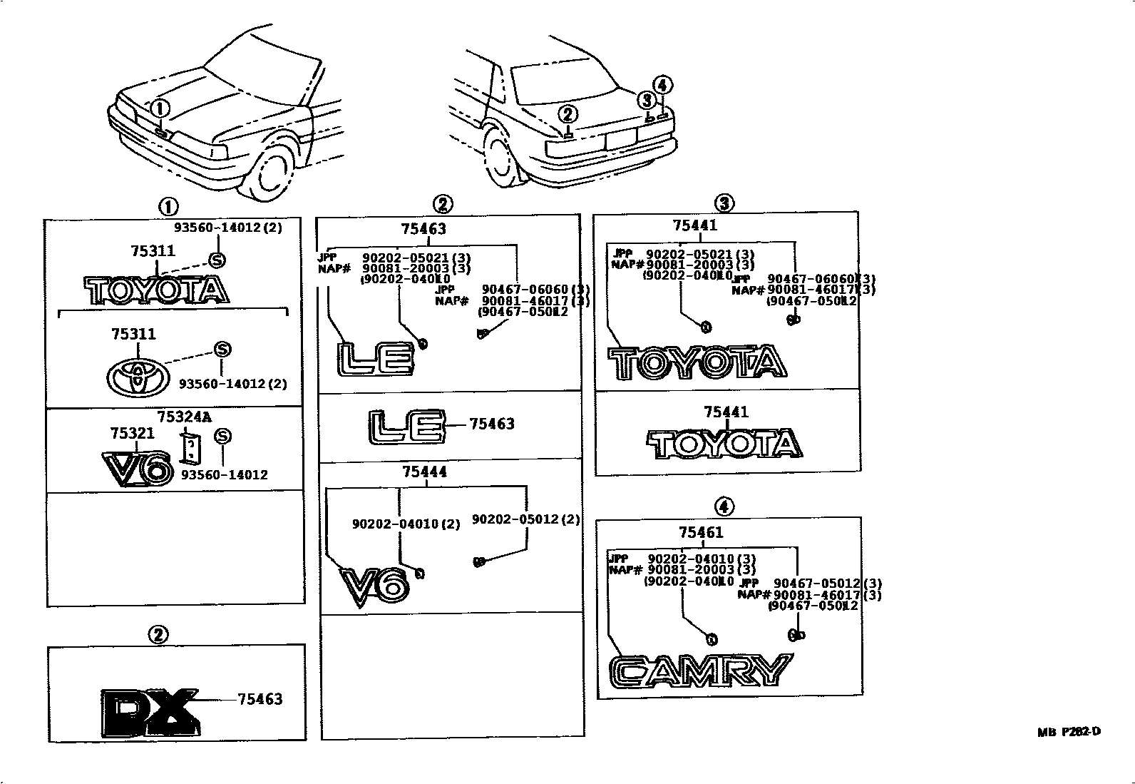 Toyota CAMRY 丰田徽标和铭牌(车外和车内) EPC diagram — 752445