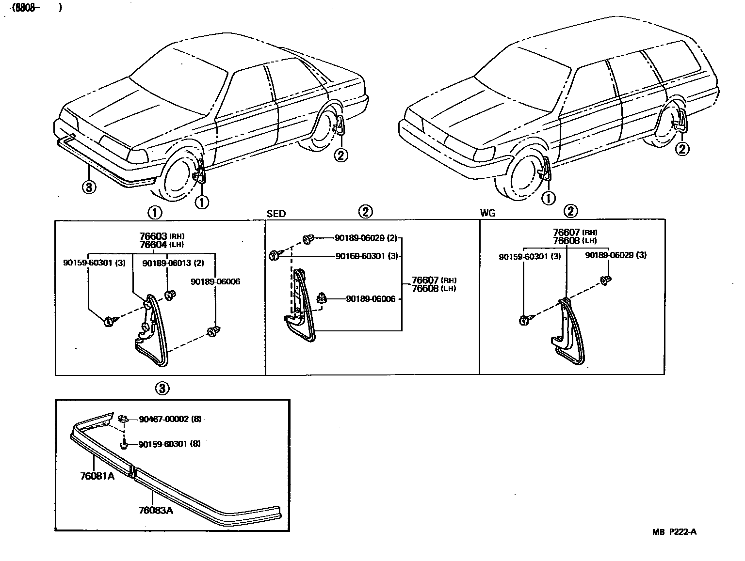Toyota CAMRY 挡泥板和扰流板 EPC diagram — MBP222A