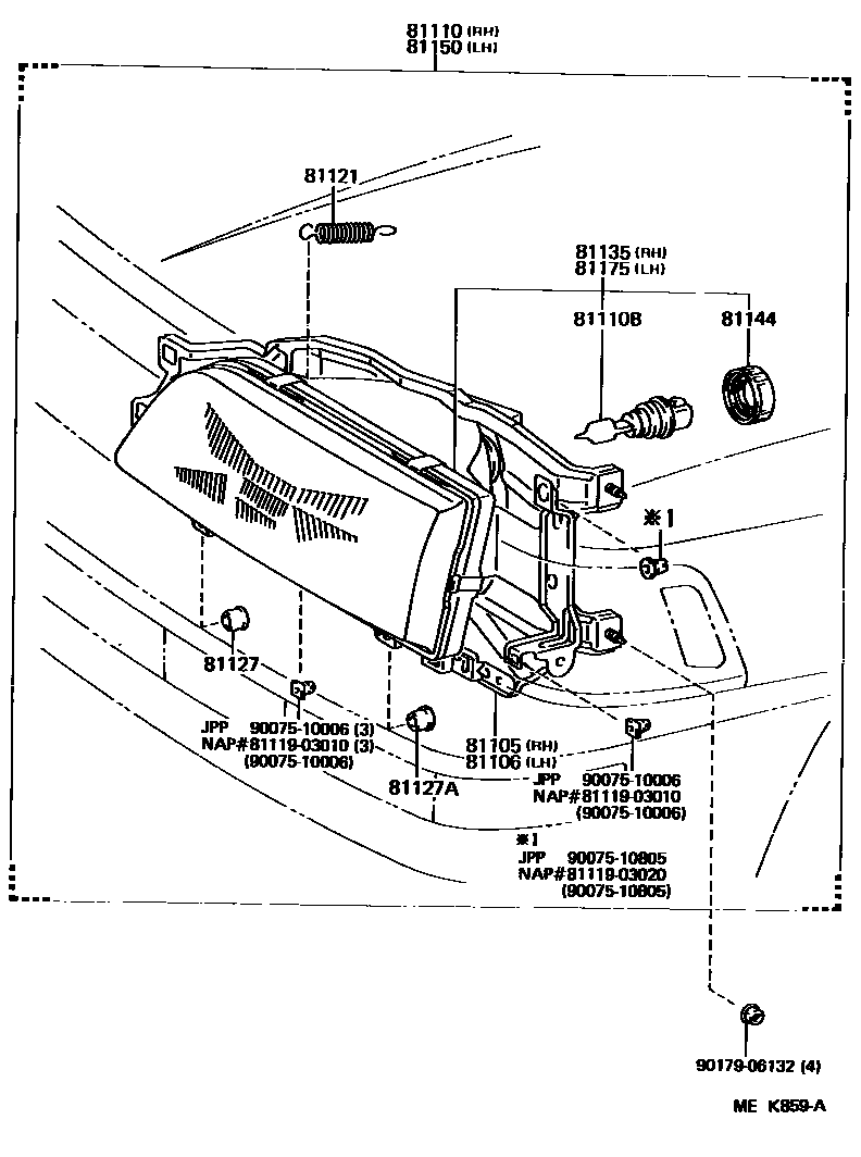 Toyota CAMRY Headlamp EPC diagram — MEK859A