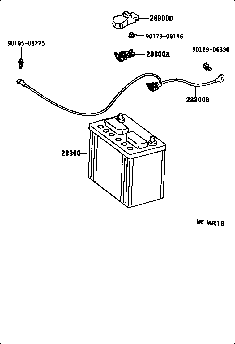 Toyota CAMRY 蓄电池和蓄电池电缆 EPC diagram — 827465