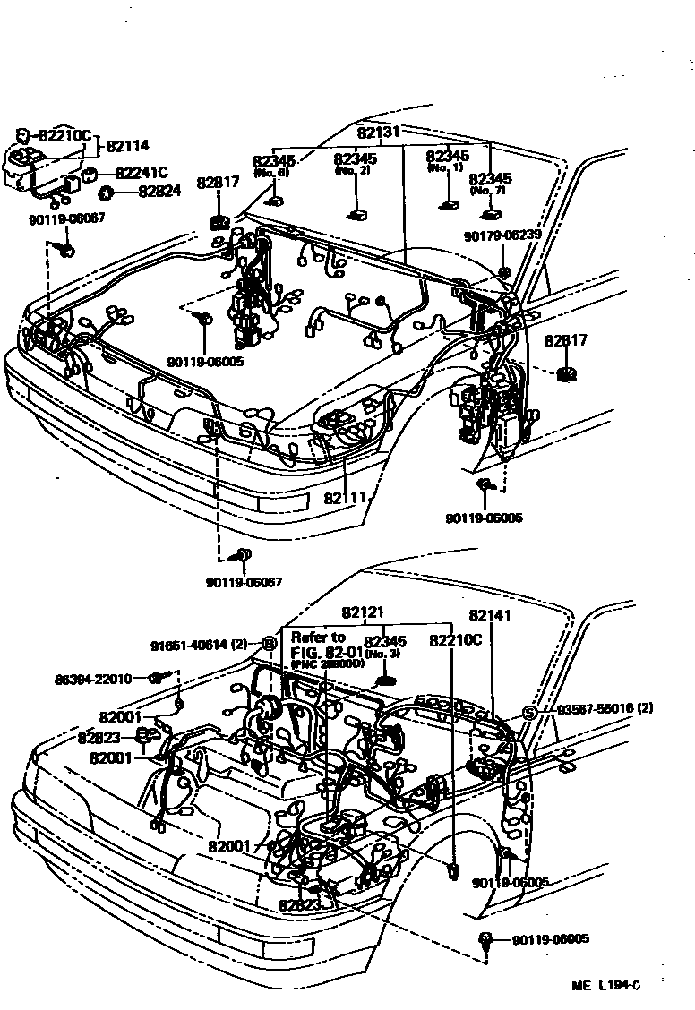 Toyota CAMRY 线束和卡夹 EPC diagram — MEL194C
