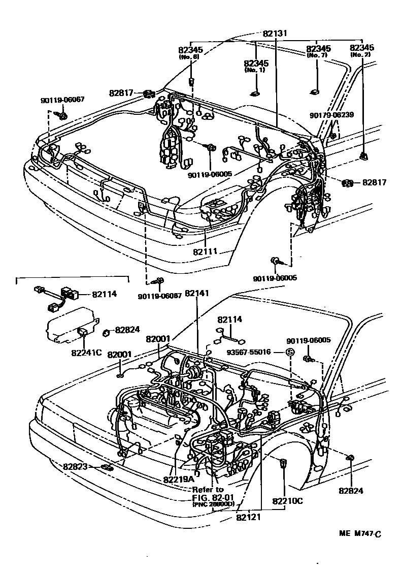 Toyota CAMRY 线束和卡夹 EPC diagram — MEM747C