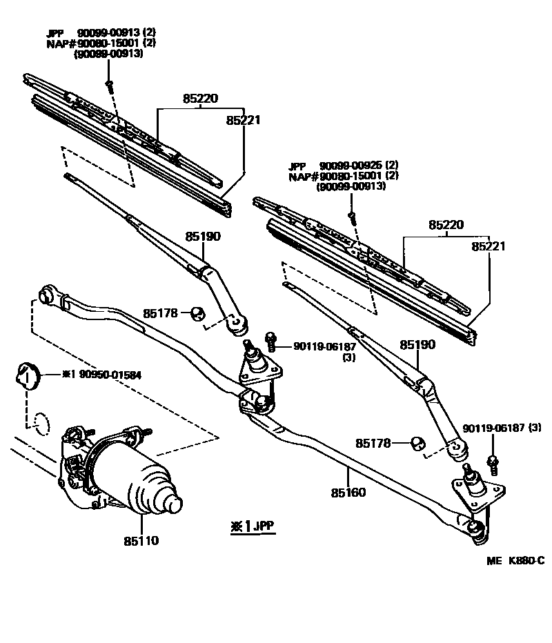 Toyota CAMRY 挡风玻璃刮水器 EPC diagram — MEK880C