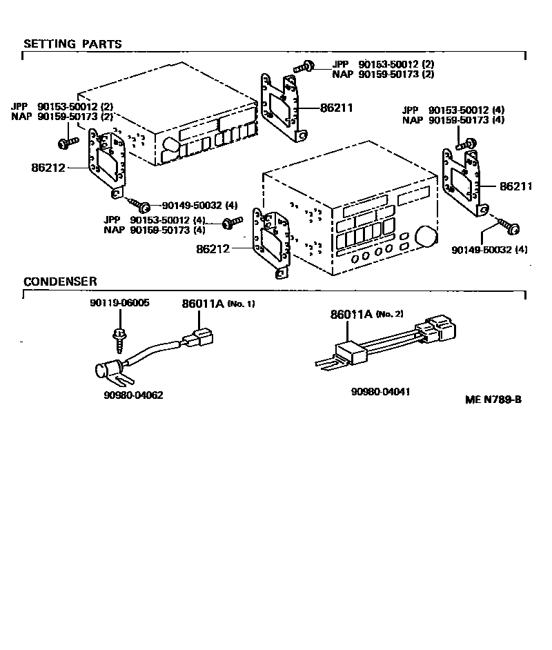 Toyota CAMRY 收音机、放大器和冷凝器 EPC diagram — MEN789B