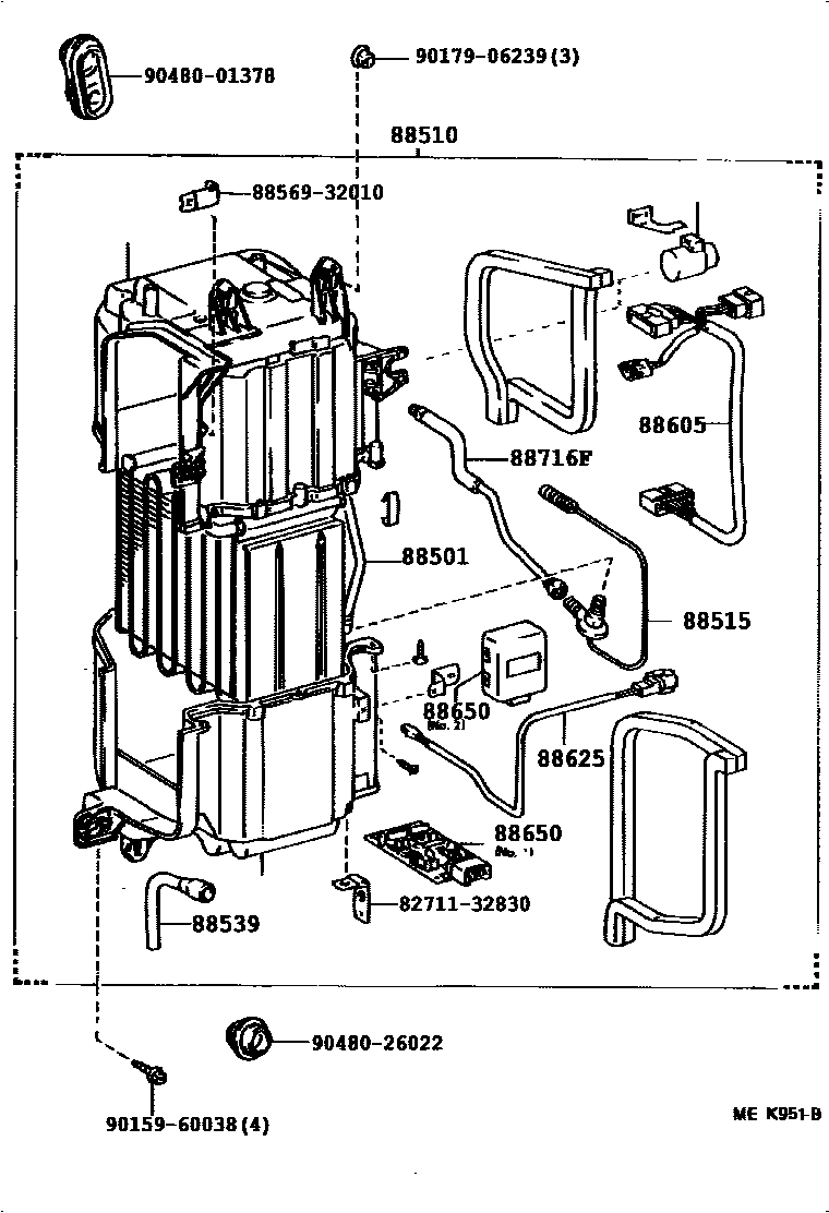 Toyota CAMRY 暖风和空调系统 - 冷却器组件 EPC diagram — 87B818