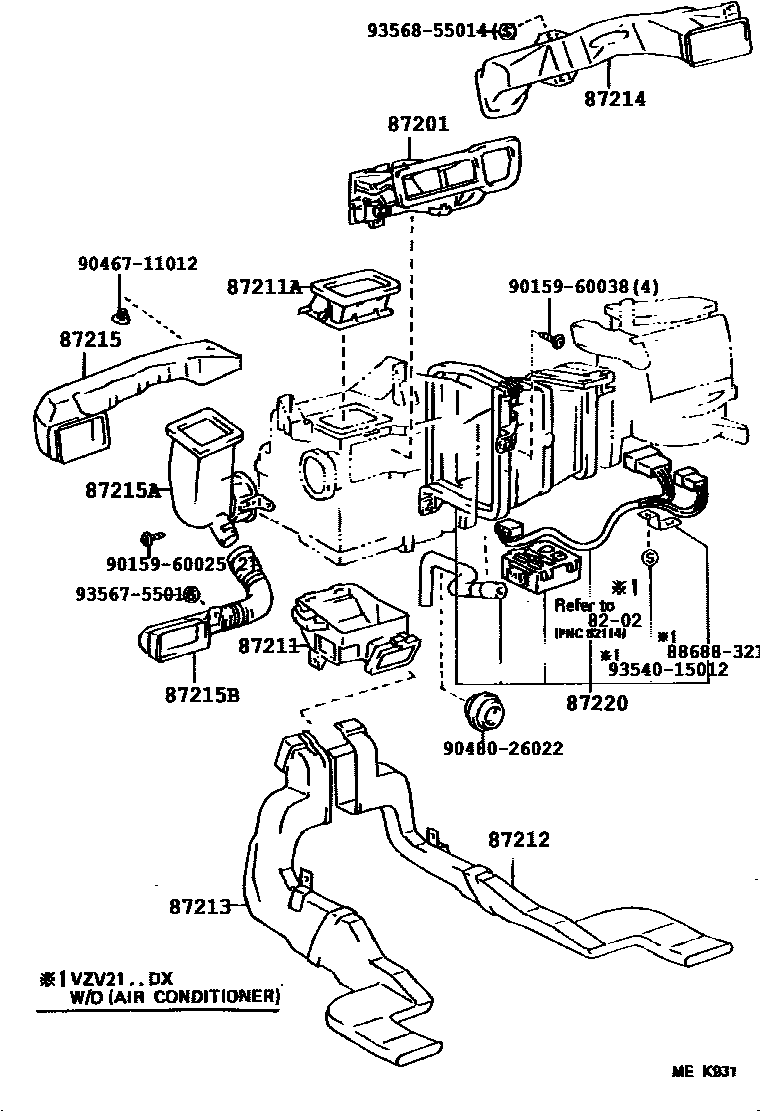 Toyota CAMRY 暖风和空调系统 - 控制器和风管 EPC diagram — 87B820