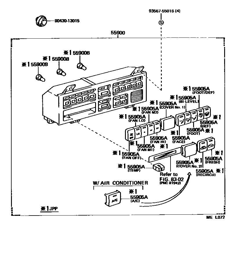 Toyota CAMRY 暖风和空调系统 - 控制器和风管 EPC diagram — MEL072
