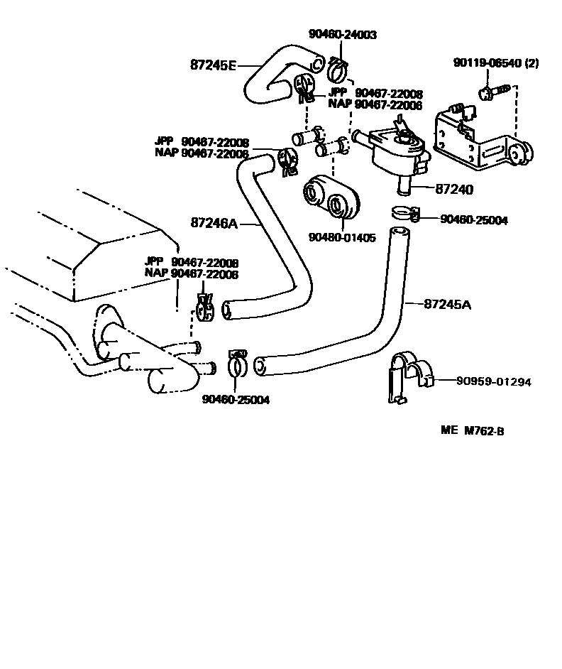Toyota CAMRY 暖风和空调系统 - 水管 EPC diagram — MEM762B