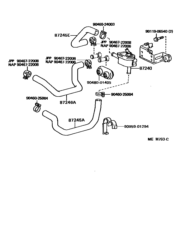Toyota CAMRY 暖风和空调系统 - 水管 EPC diagram — MEM763C