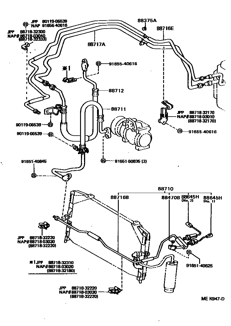 Toyota CAMRY Heating & Air Conditioning - Cooler Piping EPC diagram — MEK947D