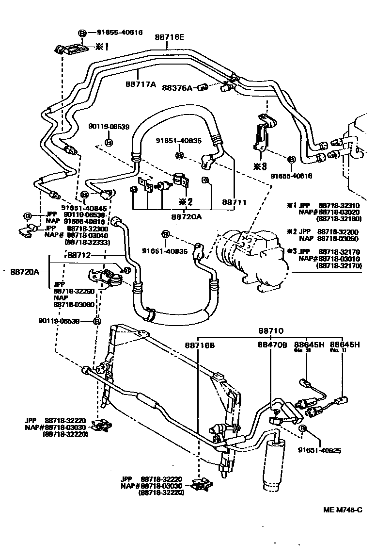Toyota CAMRY Heating & Air Conditioning - Cooler Piping EPC diagram — MEM748C